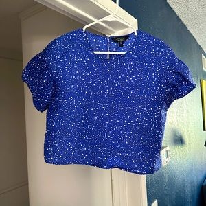 & Other Stories Crop Blouse in Blue Polka Dot Size US 6